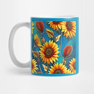 Sunflowers with Blue Background Mug